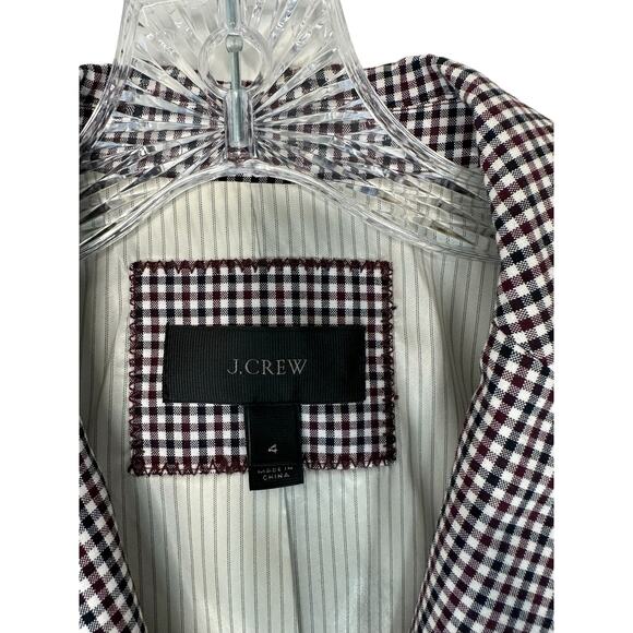 J.Crew Navy Burgundy Preppy Academia Rhodes Micro Houndstooth Blazer Size 4 - Picture 2 of 9